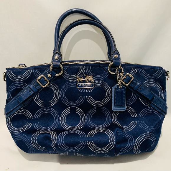 Coach Handbags - Coach Madison Blue Satin Handbag 15935 Missing Long Strap